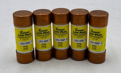 Bussmann Low-Peak Class J Fuse LPJ-15SP 600VAC 300VDC 15A, Lot of 5