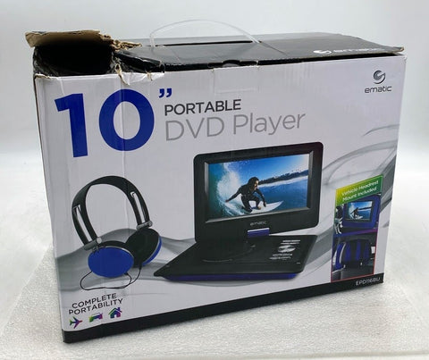 Ematic EPD116BU 10" Portable DVD Player w/ Headrest & Headset, Black