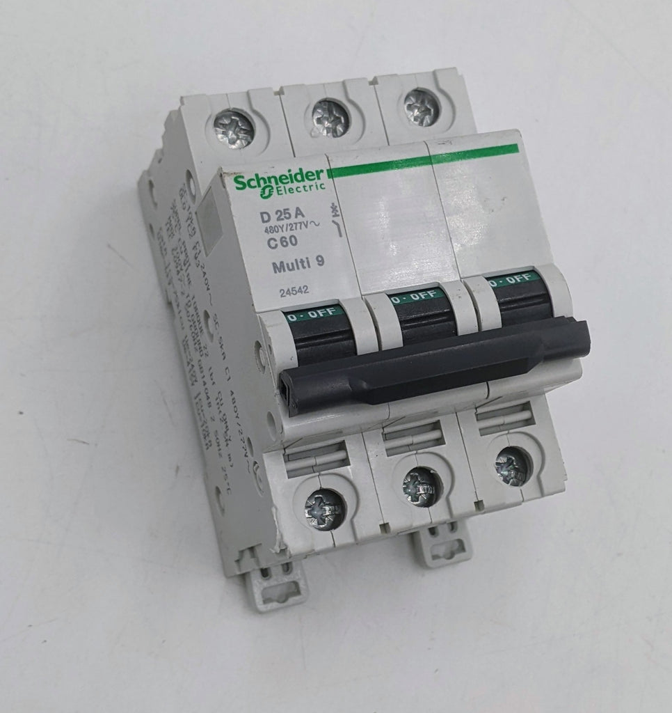 Schneider Electric D25A C60 Multi 9 Circuit Breaker, 2Pole, 25A, C Cu