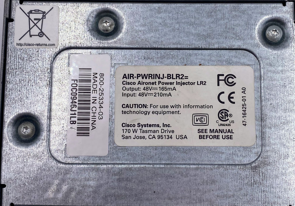 Cisco Aironet Power Injector AIR-PWRINJ-BLR2 for BR1310G Series ...