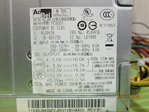 ACBel PC6001 IBM THINKCENTRE M57 280w ATX Power Supply LENOVO 41A9738 41A9684