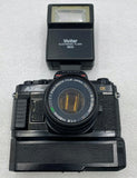 Fuji AX Multi Program SLR Film Camera w/ Vivitar Electronic Flash 1900, Untested