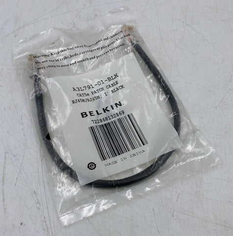 Belkin A3L791-01-BLK Cat 5e Patch Cable, 1 ft