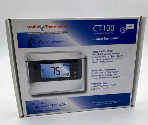 Radio Thermostat CT100 Z-Wave Thermostat, 4.5x5.9x0.7 inches, 32°F - 122°F