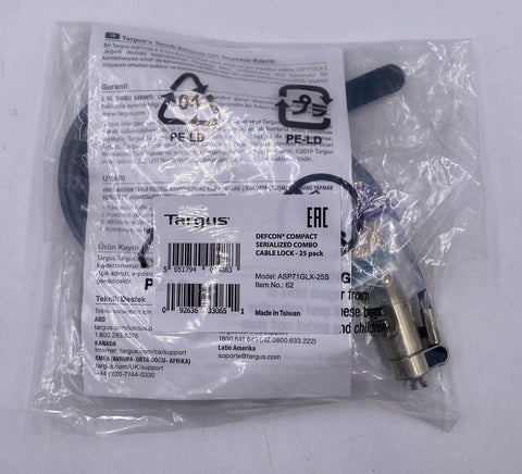 Targus DEFCON Compact Serialized Combo Cable Lock ASP71GLX-25S