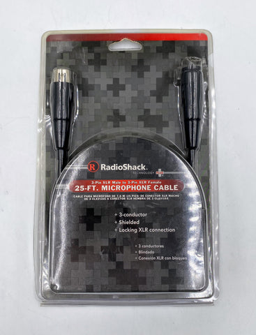 RadioShack 25ft Microphone Cable 3304013 Male to 3-Pin XLR Female