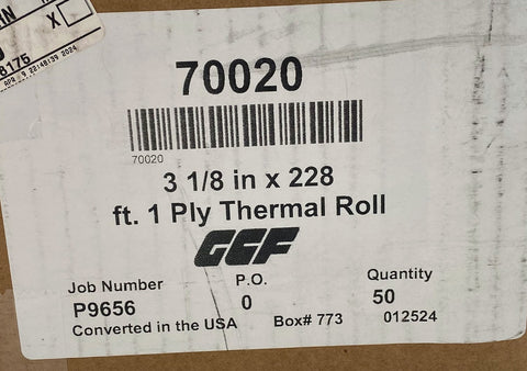 CGF 1 Ply Thermal Roll 70020, 50 Count
