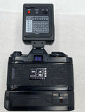 Fuji AX Multi Program SLR Film Camera w/ Vivitar Electronic Flash 1900, Untested