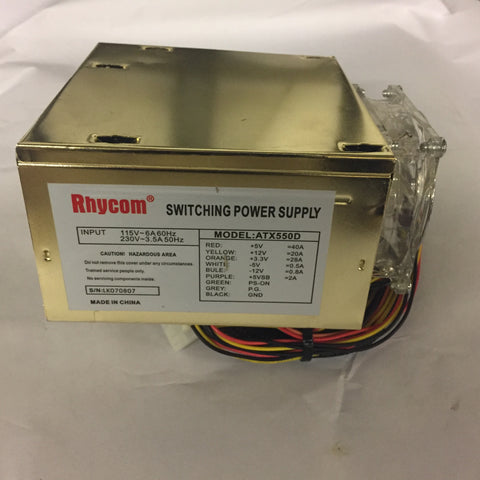 Rhycom ATX550D 550W Desktop Switching Power Supply With Blue LED Fan