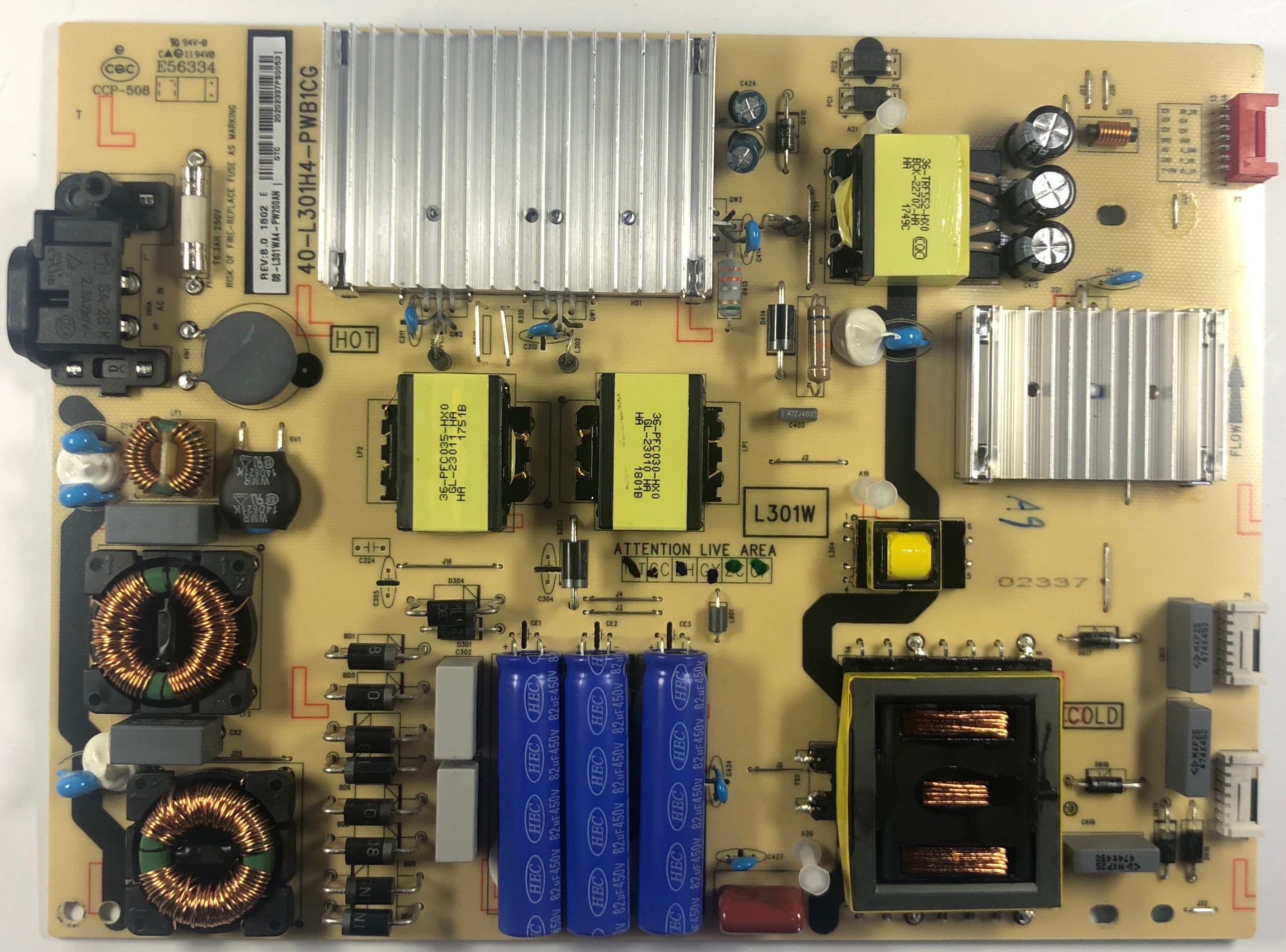 TCL 65S401 4K LED TV 40-L301H4-PWB1CG Power Supply Board- 08