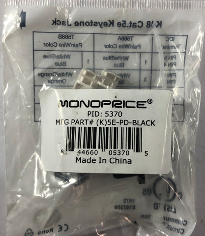 Monoprice KJ8 Cat.5e Keystone Jack- 5E-PD-Black- 10 Pack