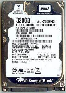 Western Digital Black 320 GB Laptop Hard Drive- WD3200BEKT