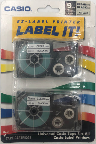 Casio XR-9X2s 9mm Clear Label Printer Tape Cartridge