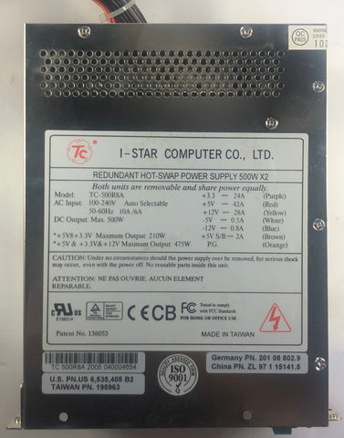 I-Star Redundant Hot-Swap Power Supply Case Assembly- TC-500R8A