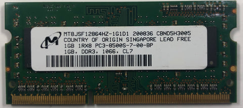 Micron MT8JSF12864HZ-1G1D1 1GB DDR3 Laptop RAM Memory
