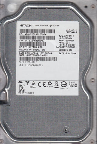 Hitachi 500GB 0F15012 Hard Drive- 647466-001