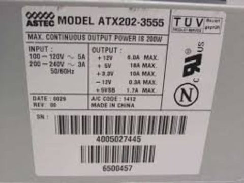 Astec Power Supply Model ATX202-3555