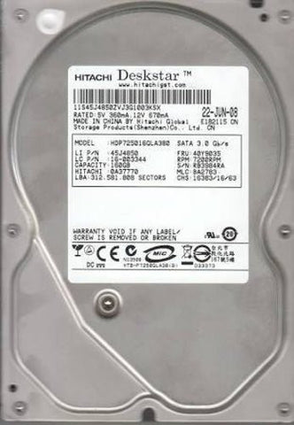Hitachi Deskstar HDP725016GLA380 3.5'' 7200 RPM 160GB SATA Hard Drive- 45J4850