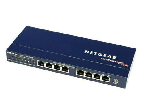 NETGEAR FS108 NETGEAR FS108 8-PORT 10/100Mbps FAST ETHERNET SWITCH NETGEAR FS108 V2 PROSAFE 8-PORT 10/100 DESKTOP SWITCH - NETGEAR
