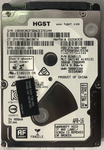 HGST Travelstar HTS725050A7E630 500GB 2.5" SATA Laptop Hard Drive