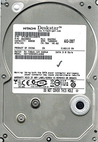Hitachi HDT725040VLA360 P/N: 0A33664 400GB MLC: BA2364 SATA