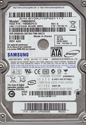 HM060HI, HM060HI/D, FW YD100-15, M60SD, Samsung 60GB SATA 2.5 Hard Drive