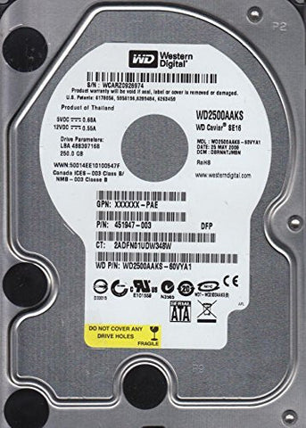 Western Digital 250GB SATA 3.5 Hard Drive WD2500AAKS-60VYA1, DCM DBRNNTJMBN