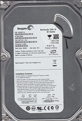 ST380815AS, 5QZ, WU, PN 9CY131-313, FW 4.AAB, Seagate 80GB SATA 3.5 Hard Drive