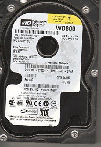 WD800JD-75HKA1, DCM HSCACTJCA, Western Digital 80GB SATA 3.5 Hard Drive