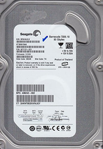 ST380815AS, 9RW, TK, PN 9CY131-021, FW 3.CHH, Seagate 80GB SATA 3.5 Hard Drive