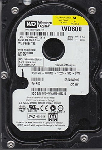 WD800JD-75JNA0, DCM DSBHCTJCH, Western Digital 80GB SATA 3.5 Hard Drive