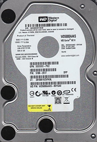 WD5000AAKS-65YGA0, DCM HHRNHT2AHB, Western Digital 500GB SATA 3.5 Hard Drive