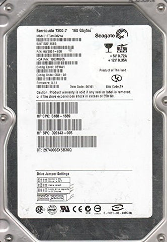 ST3160021A, 4JS, TK, PN 9W2001-630, FW 8.11, Seagate 160GB IDE 3.5 Hard Drive