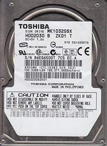 Toshiba 100GB SATA 2.5 Hard Drive MK1032GSX, C0/AS021G, HDD2D30 B ZK01 T