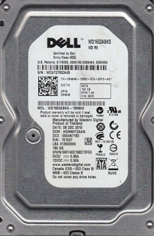 Western Digital 160GB SATA 3.5 Hard Drive WD1602ABKS-18N8A0, DCM HGNNHT2AAN