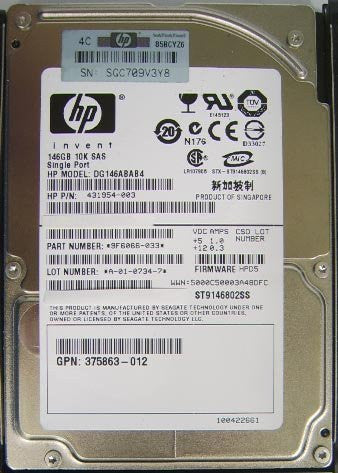 HP Invent 146GB SAS 430165-003 10K 2.5" Hard Drive DG146BB976 ST9146802SS