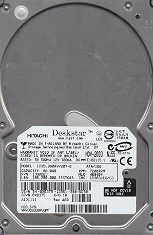 IC35L090AVV207-0, PN 13G0223, MLC H69404, Hitachi 80GB IDE 3.5 Hard Drive