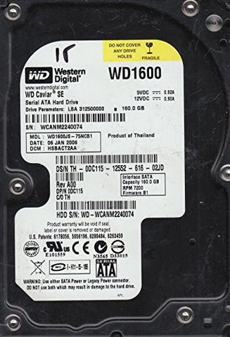 WD1600JS-75NCB1, DCM HSBACT2AA, Western Digital 160GB SATA 3.5 Hard Drive