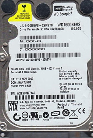 WD1600BEVS-22RST0, DCM HANTJHBB, Western Digital 160GB SATA 2.5 Hard Drive