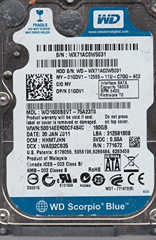 WD1600BEVT-75A23T0, DCM HHMTJHN, Western Digital 160GB SATA 2.5 Hard Drive