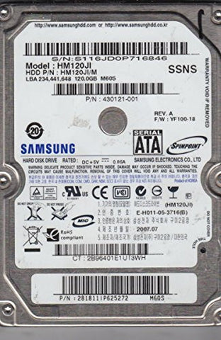 Samsung HM120JI, HM120JI/M, FW YF100-18, M60S,  120GB SATA 2.5" Hard Drive