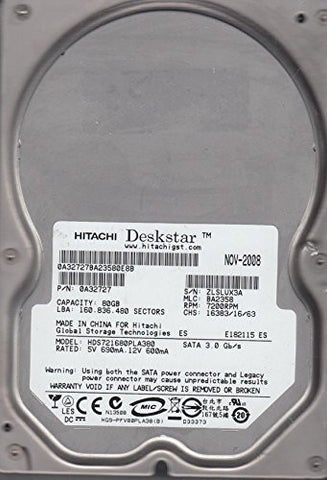 HDS721680PLA380, PN 0A32727, MLC BA2358, Hitachi 80GB SATA 3.5 Hard Drive