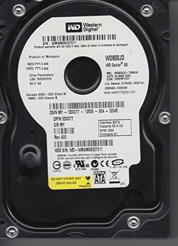 WD800JD-75MSA1, DCM HSBHNTJCH, Western Digital 80GB SATA 3.5 Hard Drive