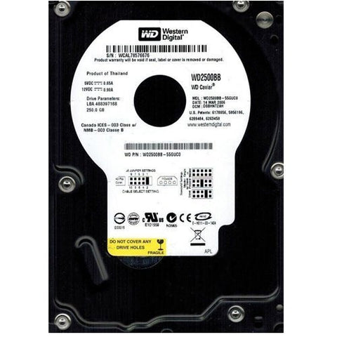 WD2500BB-55GUC0 Western Digital 250GB 7200RPM ATA 100 3.5 inch Caviar Hard Drive