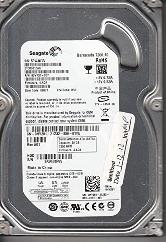ST380815AS, 5RW, WU, PN 9CY131-037, FW 4.ADA, Seagate 80GB SATA 3.5 Hard Drive