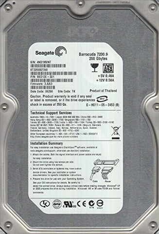ST3200827AS, 4ND, TK, PN 9BD13E-301, FW 3.AAD, Seagate 200GB SATA 3.5 Hard Drive