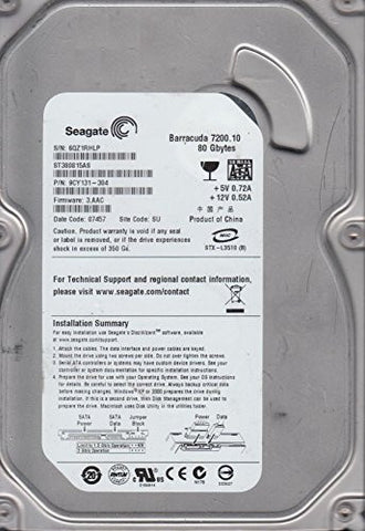 ST380815AS, 6QZ, SU, PN 9CY131-304, FW 3.AAC, Seagate 80GB SATA 3.5 Hard Drive