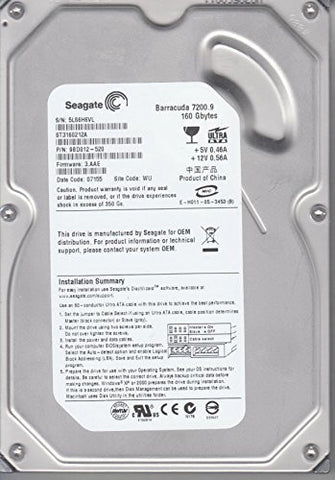 Seagate 160GB IDE 3.5" Hard Drive ST3160212A, 5LS, WU, PN 9BD012-520, FW 3.AAE