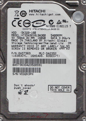Hitachi 160GB Laptop Hard Drive- HTS543216L9A300