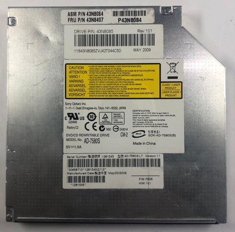 Lenovo N500 Laptop AD-7580S DVD/CD Rewritable Drive- 43N8407
